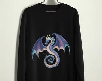 Sudadera con dragón bordado – Sudadera con capucha estilo gótico mítico