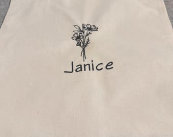 Embroidered Birth Month Flower Tote Bag | Personalized Organic Cotton Gift