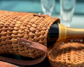 Woven bottle Carrier/ Rust / Natural / Charcoal