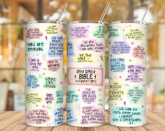 20oz Skinny Tumbler Design ,Christian Bible Verse Affirmations Sublimation Design, Christian Tumbler Wrap PNG Digital Download