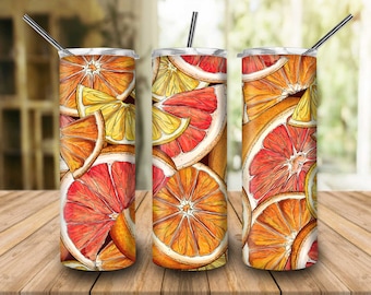 Summer Fresh Fruit Orange Seamless Background For 20 oz Skinny Tumbler Sublimation Fruit Tumbler PNG Sublimation Gift For Fruit Lovers