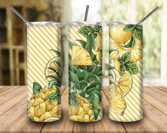 Summer Fresh Fruit Pineapple Seamless Background For 20 oz Skinny Tumbler Sublimation Fruit Tumbler PNG Sublimation Gift For Fruit Lovers