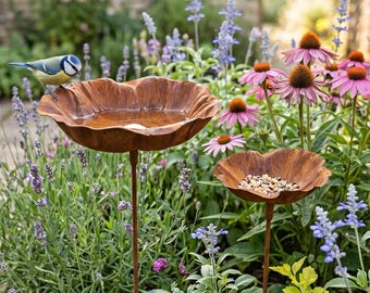 Blumen Vogelhaus Pfahl, Metall Vogeltränke Pfahl, rustikale Garten Decor, Outdoor Yard Art