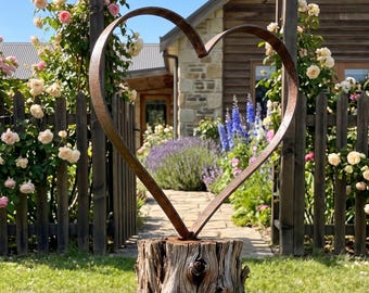 Rustic Metal Heart Garden Stake, Weathered Yard Art Decor, Farmhouse Planter Ornament