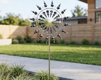 Metall Garten Wind Spinner Stake, Kinetische Wind Skulptur für Yard, Outdoor Metall Yard Art Decor, Sunburst Rasen Spinner Ornament Geschenk