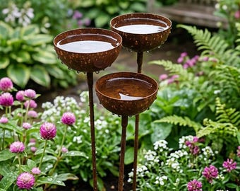 Regenfänger, Gartenstecker, rostiges Metall-Gartendekor, 3er-Set Regenschalen, Outdoor-Yard-Verzierung