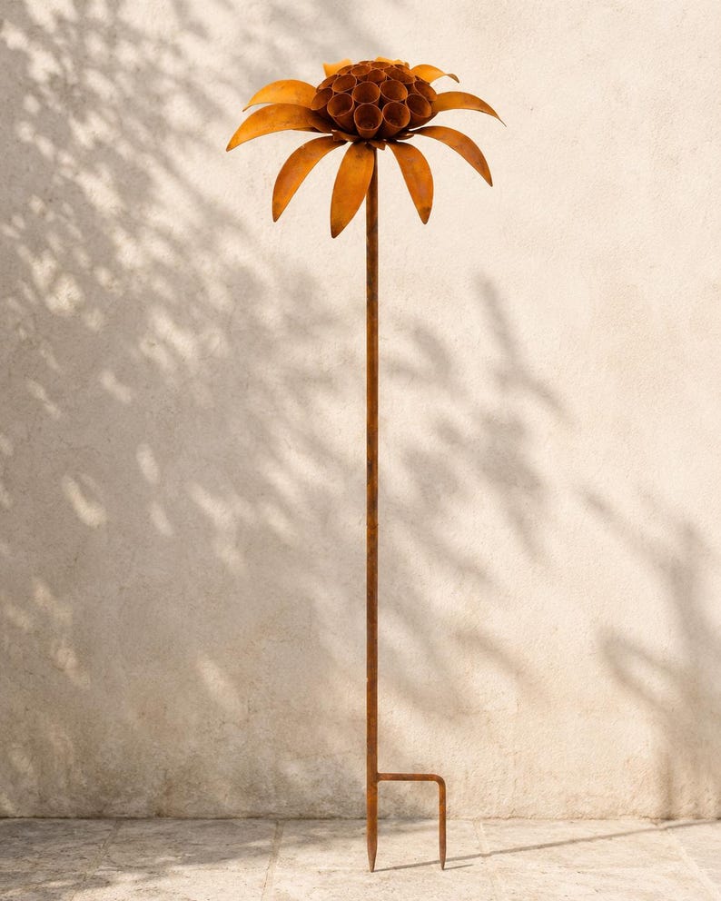 Blumenstecker aus rostigem Metall, Gartendekoration aus Metall, Gartenstecker für den Außenbereich, rustikale Blumenbeetdekoration für Terrassen- und Gartenliebhaber – Geschenkset Bild 7