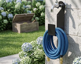 Individuell gestaltbarer Gartenschlauchhalter, personalisierter Wandschlauchhaken, Gartenschlauch-Aufbewahrungsständer aus Metall, Wasserhahnhaken mit Logo, Gartenorganizer