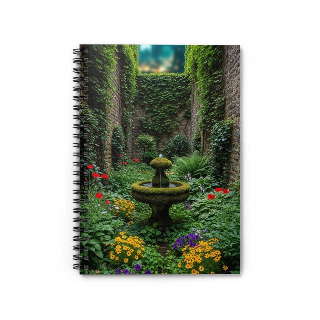 Secret Garden Fountain Notebook | Spiral Ruled Journal - Etsy