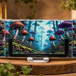 Custom Colorful Mushroom Forest Case for Switch, OLED, Lite and Switch 2, Clear Hard Shell Cover, Enchanted Misty Console Skin