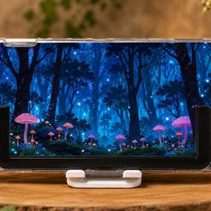 Niestandardowe etui Mystical Mushroom Forest do Switcha, OLED, Lite i Switcha 2, przezroczysta, twarda obudowa, skórka konsoli Enchanted Blue Woods