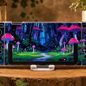 Custom Magic Mushroom Stairway Case for Switch, OLED, Lite and Switch 2, Clear Hard Shell Cover, Fantasy Forest Console Skin