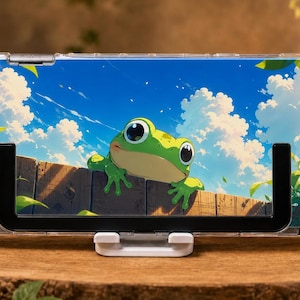 Custom Cute Frog Summer Sky Case for Switch, OLED, Lite and Switch 2, Clear Hard Shell Cover, Kawaii Blue Sky Console Skin