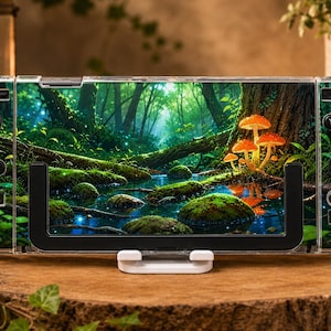 Custom Glowing Mushroom Swamp Case for Switch, OLED, Lite and Switch 2, Clear Hard Shell Cover, Bioluminescent Forest Console Skin