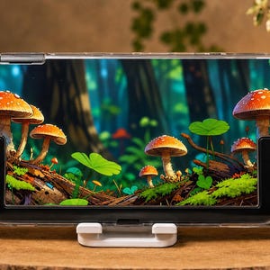 Custom Forest Mushroom Case for Switch, OLED, Lite and Switch 2, Clear Hard Shell Cover, Realistic Woodland Console Skin