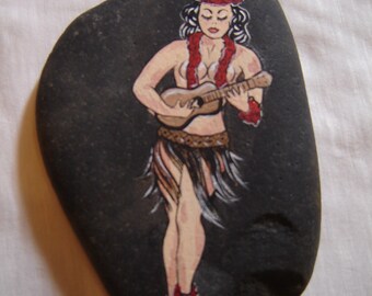 Sailor Jerry /Hawiian pin up/ tattoo painted rock