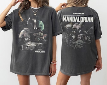 Camiseta vintage de Star Wars The Mandalorian y Grogu, camiseta de Grogu Bounty Hunter de doble cara, sudadera de Star Wars estilo años 90, sudadera de Baby Yoda