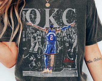 Camiseta Shai Gilgeous Alexander Oklahoma City Vintage Comfort Colors, camiseta gráfica de jugadores de baloncesto de OKC, ropa para aficionados de los Oklahoma City Thunder