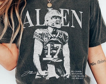 Camiseta firmada por Josh Allen, camiseta vintage pirata de fútbol americano de los Buffalo Bills, camiseta gráfica número 17 de los Bills, artículos deportivos retro, regalo para aficionados