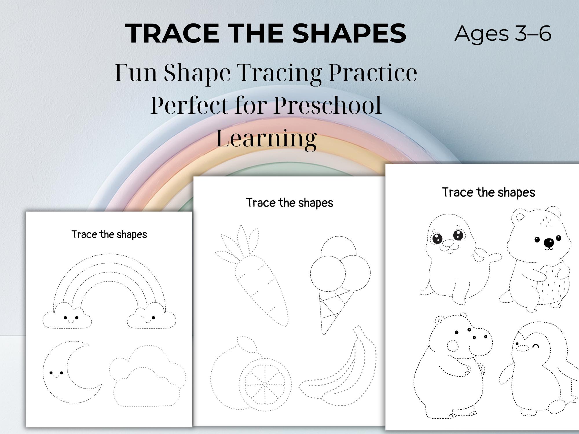 Preschool Trace the Shapes Worksheets, Shape Tracing Practice, Fine ...