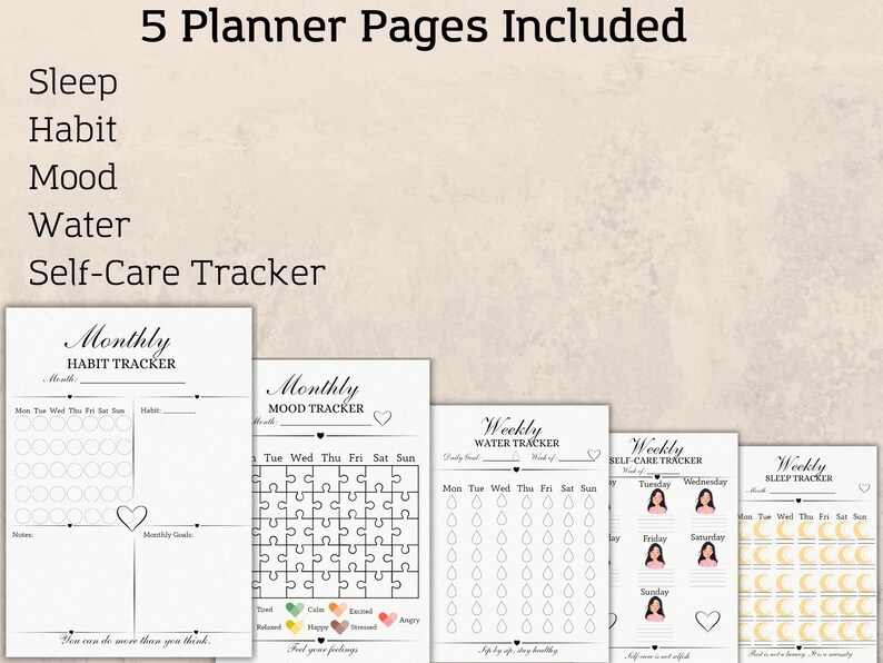 Self Care Planner Bundle Printable, Habit Tracker, Sleep Tracker, Mood ...