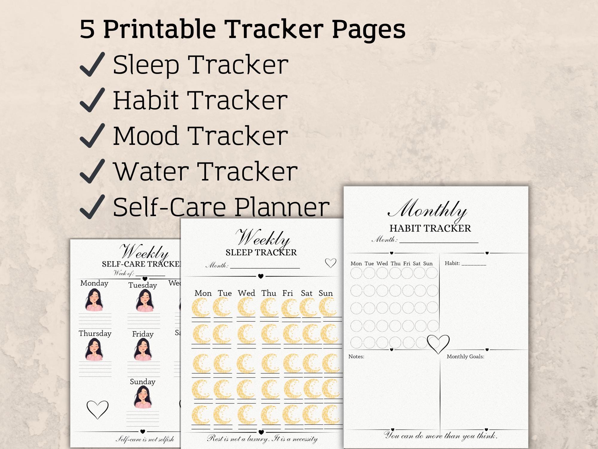 Self Care Planner Bundle Printable, Habit Tracker, Sleep Tracker, Mood ...