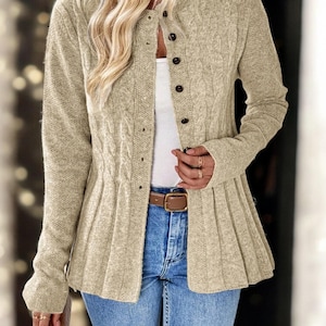 Pull cardigan en tricot uni pour femme - Tenue de superposition confortable pour l'automne et l'hiver à manches longues