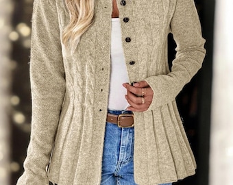 Women’s Solid Knit Cardigan Sweater – Long Sleeve Cozy Autumn & Winter Layering Outfit
