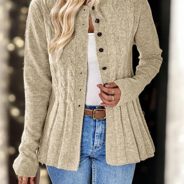Women’s Solid Knit Cardigan Sweater – Long Sleeve Cozy Autumn & Winter Layering Outfit