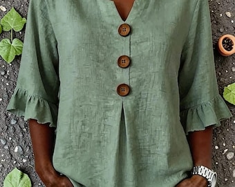 Vestido midi informal de manga corta con botones delanteros para mujer, ideal para la playa en verano.