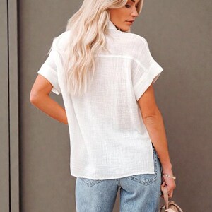Women's Cotton Linen Shirt: Loose Fit Solid Color Button-Down Blouse image 3