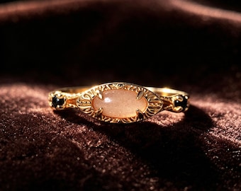 Zierliche Gold Pfirsich Mondstein Versprechen Ringe,Rauchquarz Ring,Vintage Edelstein Schmuck