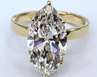 Anillo de compromiso con diamantes cultivados en laboratorio, talla marquesa: solitario de oro de 14 k, con certificación IGI