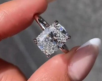 3CT Elongated Cushion Cut Lab Grown Diamond Engagement Ring, IGI Certified Solitaire 14K Gold Ring, Anniversary Ring, Promise Ring for Her