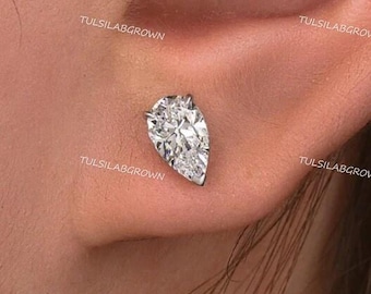 Pear Cut Lab Diamond Stud Earrings | Solid Gold 3-Prong Setting