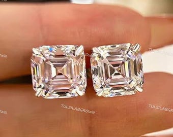Pendientes de diamantes de laboratorio talla Asscher / Oro macizo, regalo para ella
