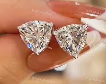 Trillion Cut Lab Diamond Stud Earrings | Solid Gold 3-Prong Setting
