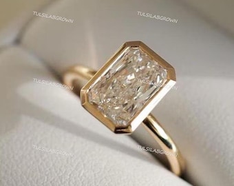 Bezel Set 3 CT Radiant Cut Lab Grown Diamond Ring Radiant Diamond Engagement Rings 14K Gold IGI Certified Wedding Ring Anniversary Rings