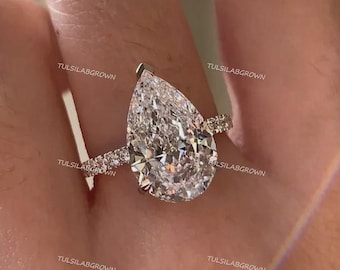 3 Carat IGI Certified F/VS1 Pear Shape Excellent Cut Lab Grown Diamond Solitaire Engagement Ring, 5 prongs 14k Gold