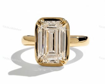 Anillo de compromiso con diamante cultivado en laboratorio de 3 quilates, certificado por IGI, talla esmeralda F/VVS2, oro blanco de 18k, regalo perfecto.