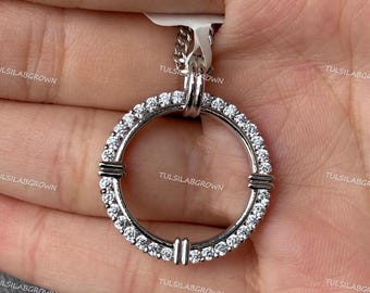 Collar circular de oro de 14k con diamante cultivado en laboratorio - Colgante halo nupcial