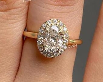 Oval Cut Diamond Engagement Ring 14K Gold Art Deco Halo Solitaire Ring, Vintage Style Wedding Proposal Ring, Sustainable Jewelry Gift