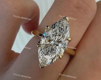 3 CT Marquise Lab Grown Diamond Engagement Ring, 14k Solid Gold Hidden Halo, IGI Certified lab diamond Marquise Ring, Promise Ring for Her