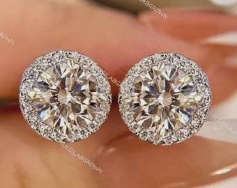 3 Carat Halo Lab Diamond Stud Earrings | Elegant 14K Gold Jewelry