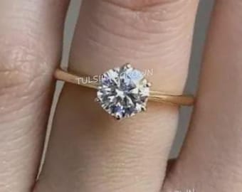 2 Carat Round Brilliant Cut Lab Grown Diamond Ring • Solitaire Engagement Ring • 14k Yellow Gold • IGI Certified