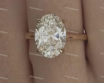 Anillo de compromiso de diamante ovalado Anillo de aniversario de diamante cultivado en laboratorio Anillo de propuesta único Muse para anillo de garra Anillo floral de tulipán oculto para mujer