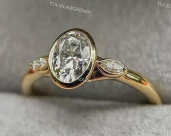 2 Ct Art Deco Oval Diamond Three Stone Ring 14K Gold Trilogy Wedding Proposal Ring, Elegant Bridal Ring, Timeless Jewelry Gift for Her