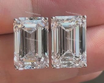 Pendientes de diamantes cultivados en laboratorio de talla esmeralda de 3 quilates / Certificados por IGI / Pendientes de lujo / Oro de 14 quilates / Regalo elegante para novias / Diseño minimalista