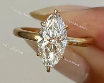 2 Carat marquise lab grown diamond ring IGI certified E-F/VVS2 14k gold solitaire engagement ring