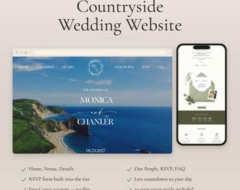 Rustic Wedding Website Template with RSVP, Editable Canva Site, Countryside Digital Invitation, 6 Pages